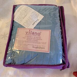Vilano King Sz Pillow Covers Quilted Blue 20”x36” NWT Gorgeous